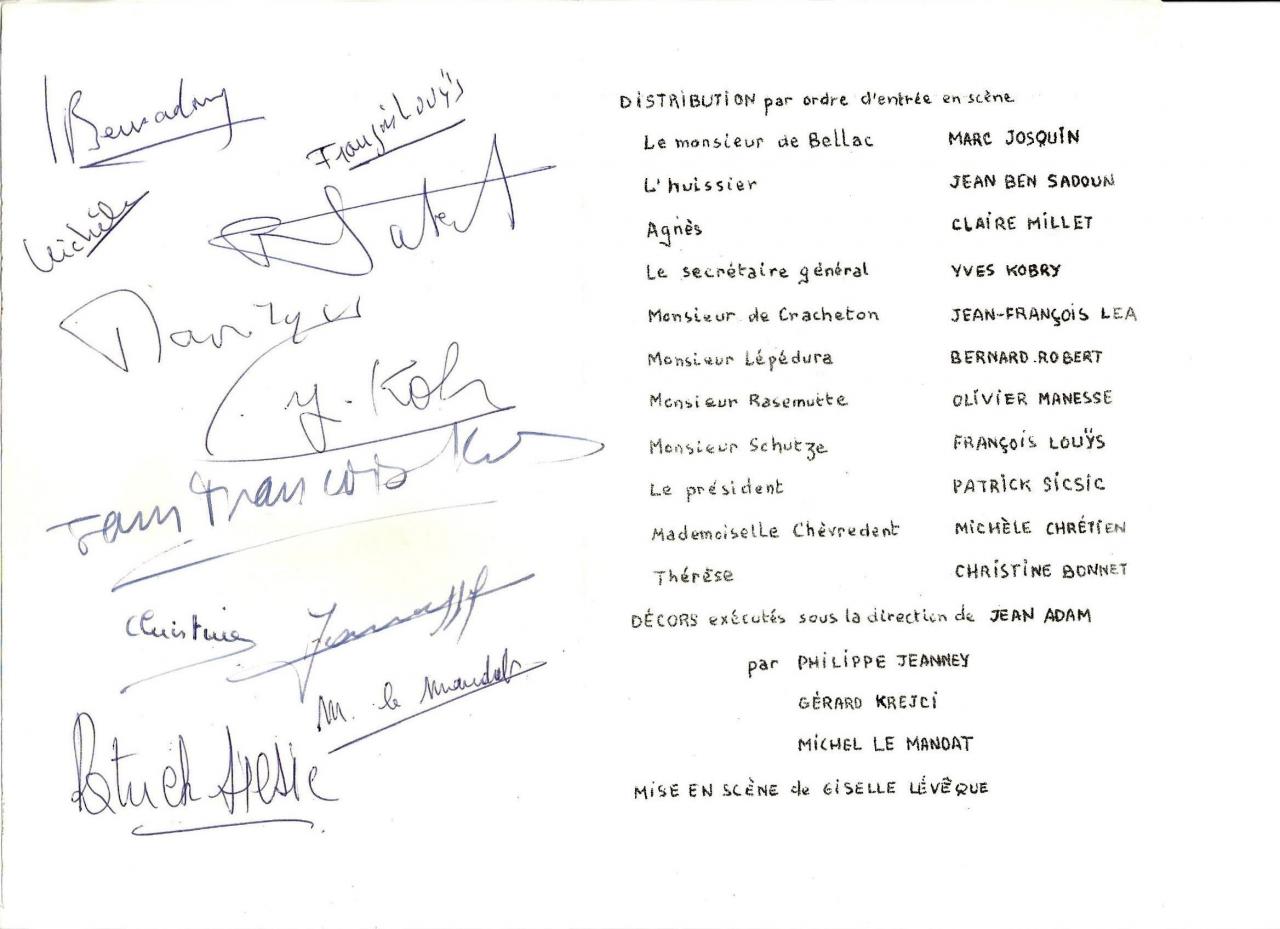 L'Apollon de Bellac - Distribution et signatures