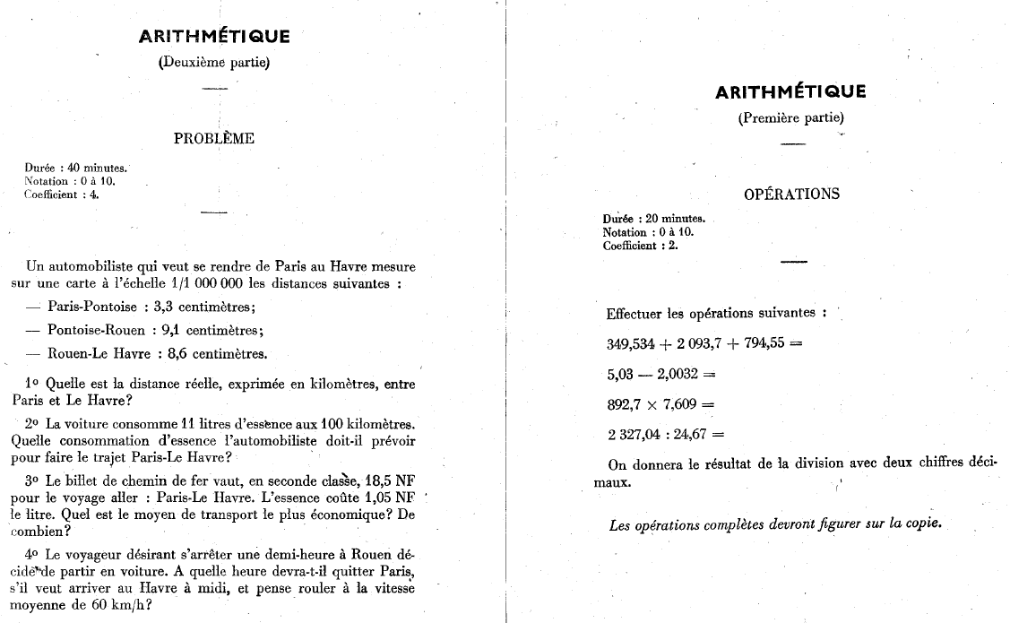 Arithmétique. Entrée 1960 en 6ème