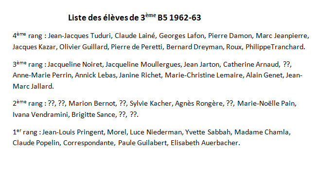 1962-63 3B5 Noms des élèves