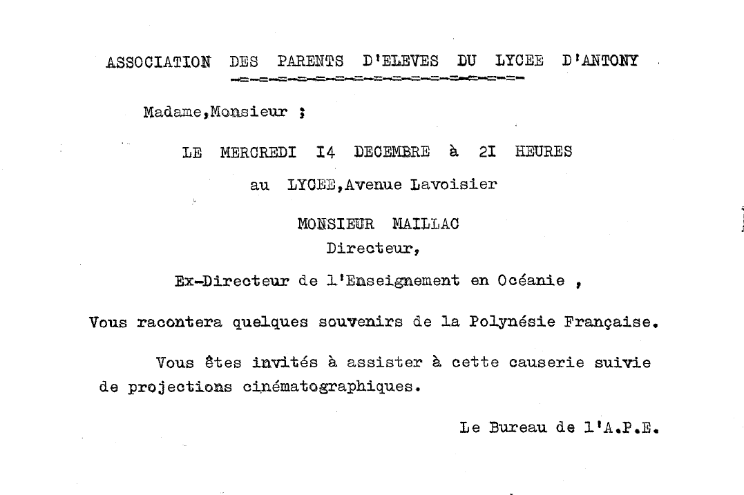 Maillac. Invitation à une causerie. 1960
