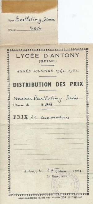1961. Prix de camaraderie pour Denis.